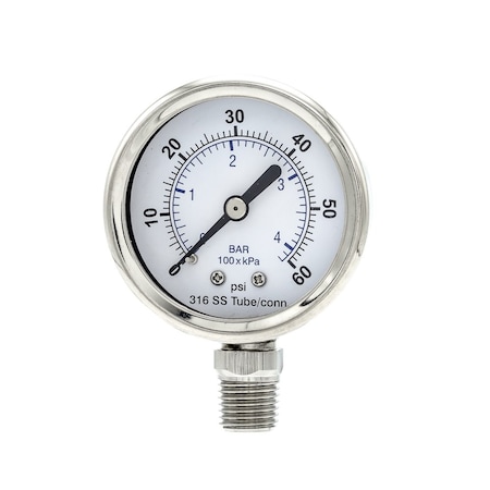 Pic Gauges 2 in Dial, 1/4 in NPT Male Lower Location, Stainless Steel Case Material PRO-301D-204D-01